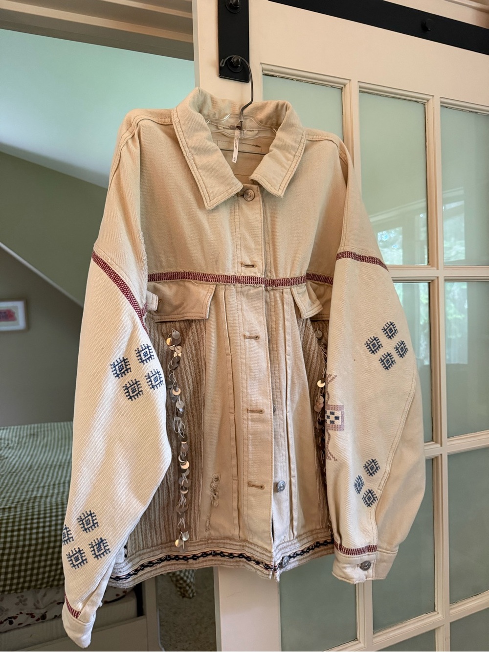 Free People Winter Cactus Embroidered Denim Jacket